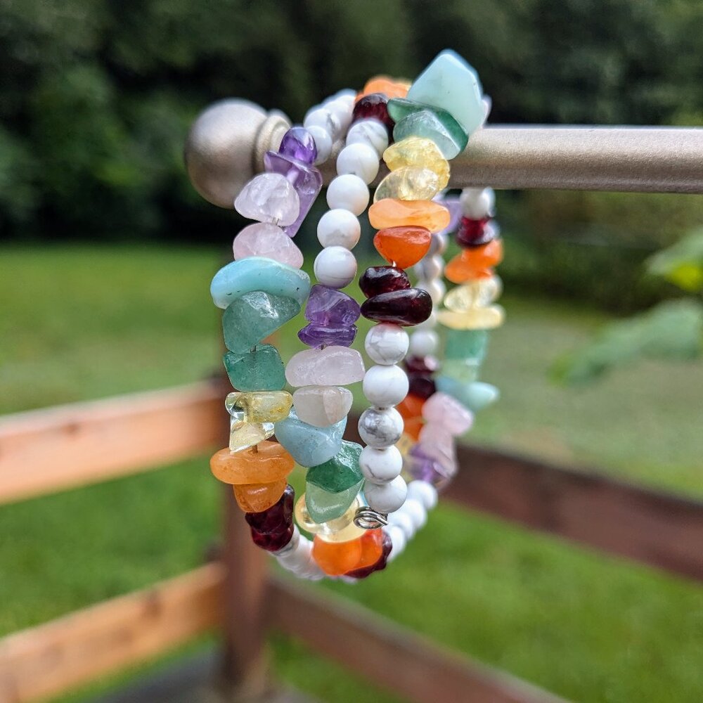 Rainbow Gemstone Layer Memory Wire Bracelet - image 5